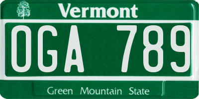 VT license plate OGA789
