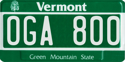 VT license plate OGA800
