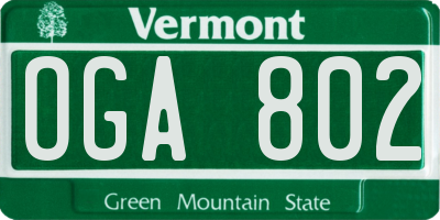 VT license plate OGA802