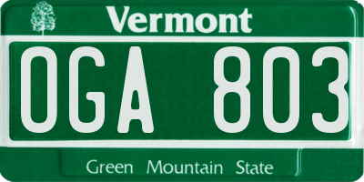 VT license plate OGA803