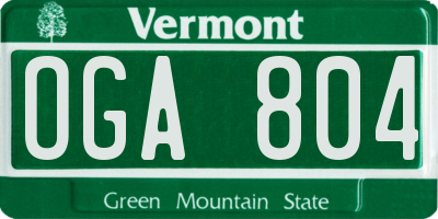 VT license plate OGA804