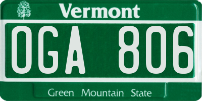 VT license plate OGA806