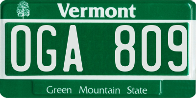VT license plate OGA809
