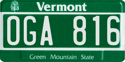 VT license plate OGA816