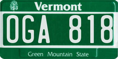 VT license plate OGA818