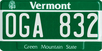 VT license plate OGA832