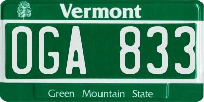 VT license plate OGA833