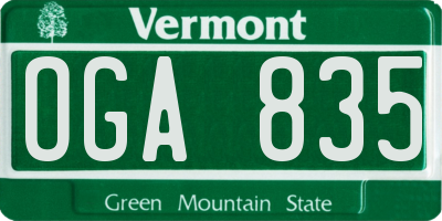VT license plate OGA835