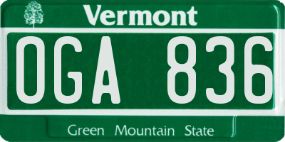 VT license plate OGA836