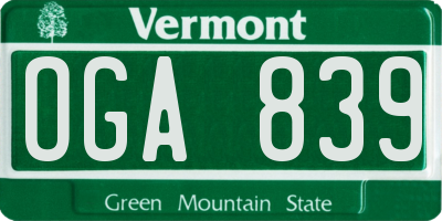 VT license plate OGA839