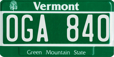 VT license plate OGA840