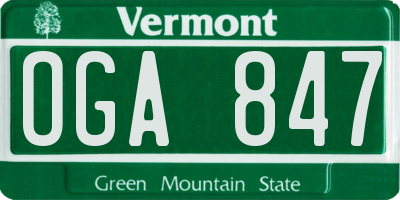VT license plate OGA847