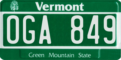 VT license plate OGA849