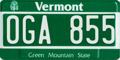 VT license plate OGA855