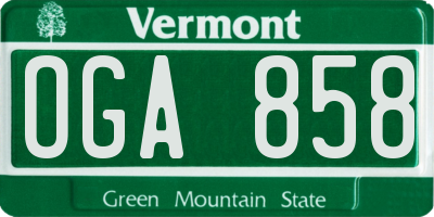 VT license plate OGA858