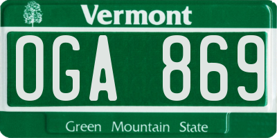 VT license plate OGA869