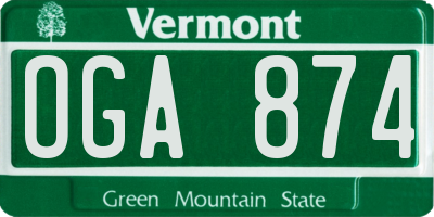 VT license plate OGA874