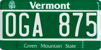VT license plate OGA875