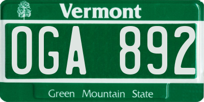 VT license plate OGA892