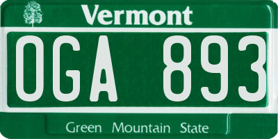 VT license plate OGA893