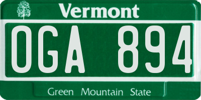 VT license plate OGA894