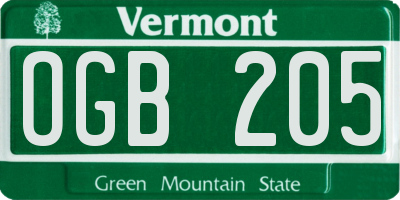 VT license plate OGB205