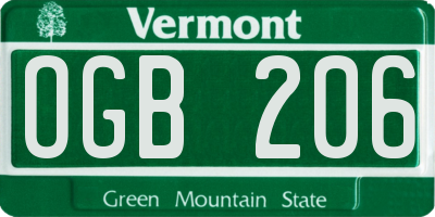 VT license plate OGB206