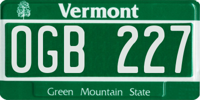 VT license plate OGB227