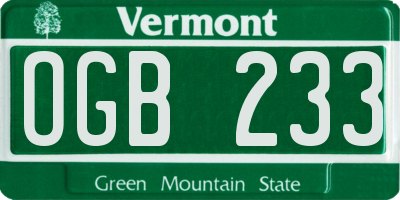 VT license plate OGB233