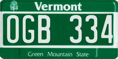 VT license plate OGB334