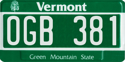 VT license plate OGB381