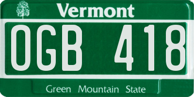 VT license plate OGB418