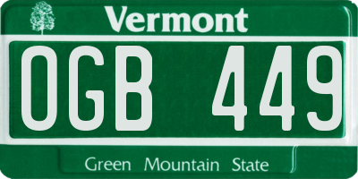 VT license plate OGB449