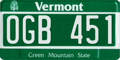 VT license plate OGB451