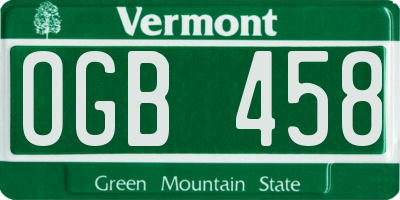 VT license plate OGB458