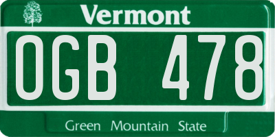 VT license plate OGB478