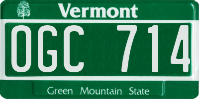 VT license plate OGC714