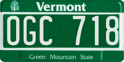 VT license plate OGC718