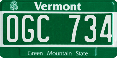 VT license plate OGC734