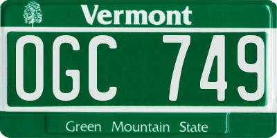VT license plate OGC749