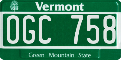 VT license plate OGC758