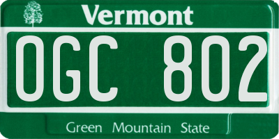 VT license plate OGC802