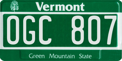 VT license plate OGC807