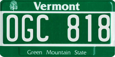 VT license plate OGC818