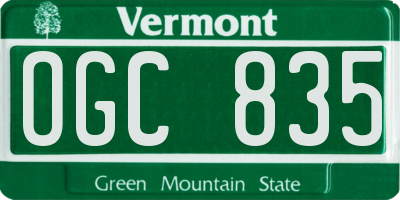 VT license plate OGC835
