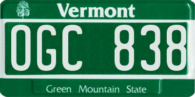 VT license plate OGC838