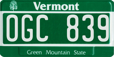 VT license plate OGC839
