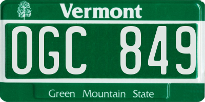 VT license plate OGC849