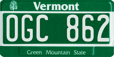 VT license plate OGC862