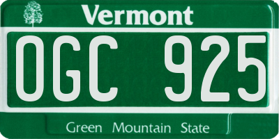 VT license plate OGC925